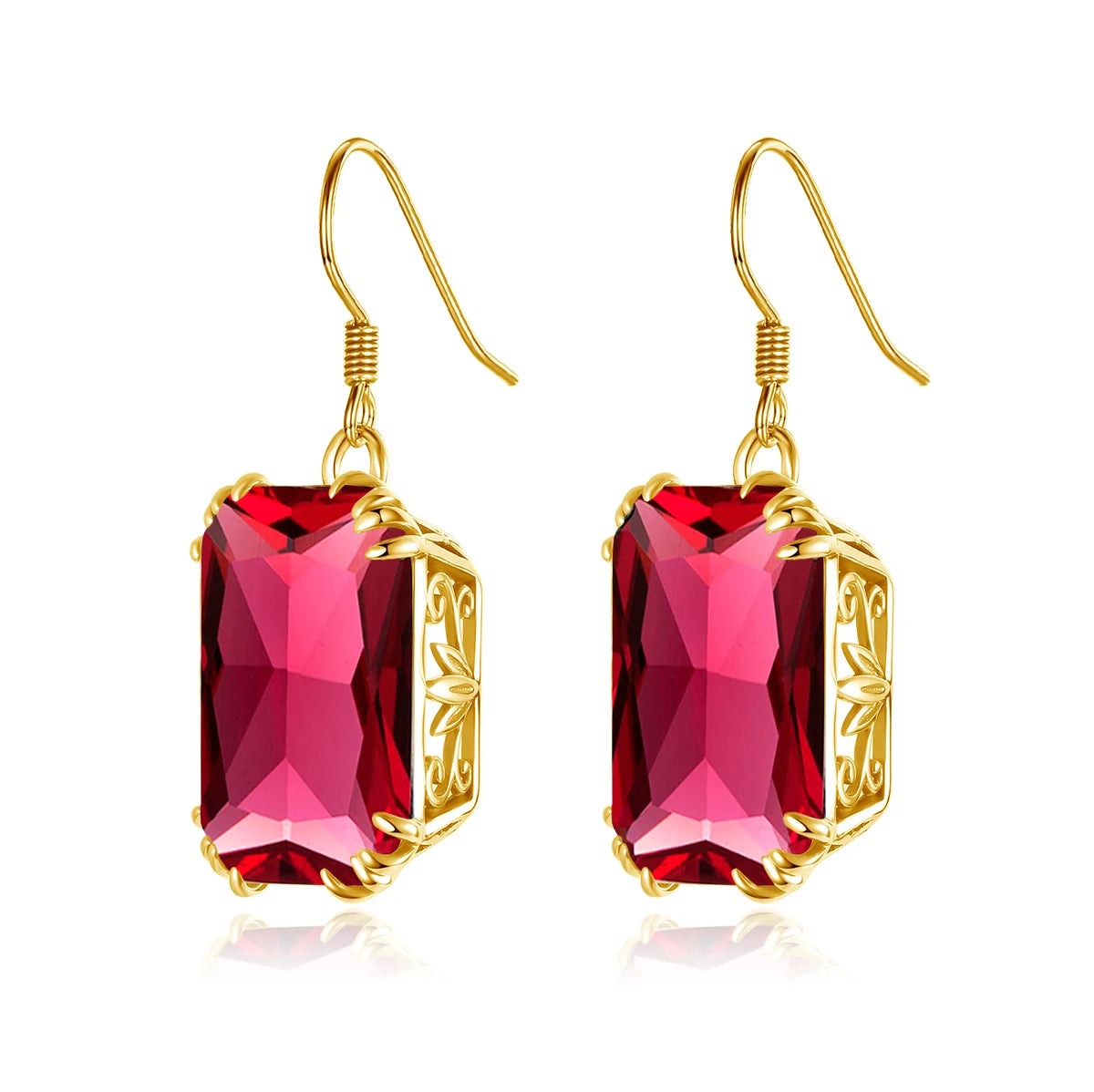 Damen-Tropfenohrringe aus 18K Goldplattierung mit synthetischem Rubin 13x18 mm für besondere Anlässe