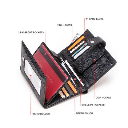 Herren Echtleder Geldbörse Vintage Trifold Kurzgeldbörse Kartenhalter Reisepass