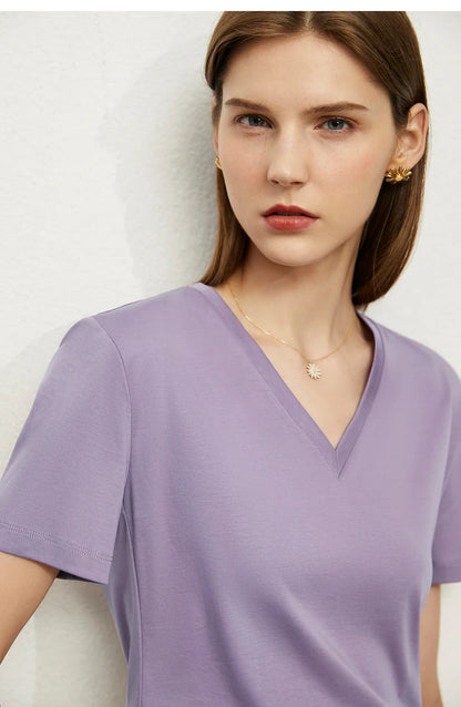 Damen Tops im Minimalismus-Stil mit V-Ausschnitt und kurzen Ärmeln