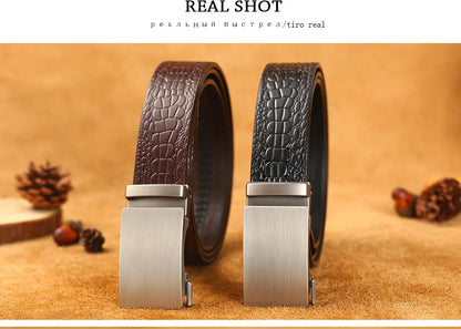 Herren Echtleder-Gürtel Krokodilmuster 3,5 cm Automatik-Schnalle Luxus Rindsleder