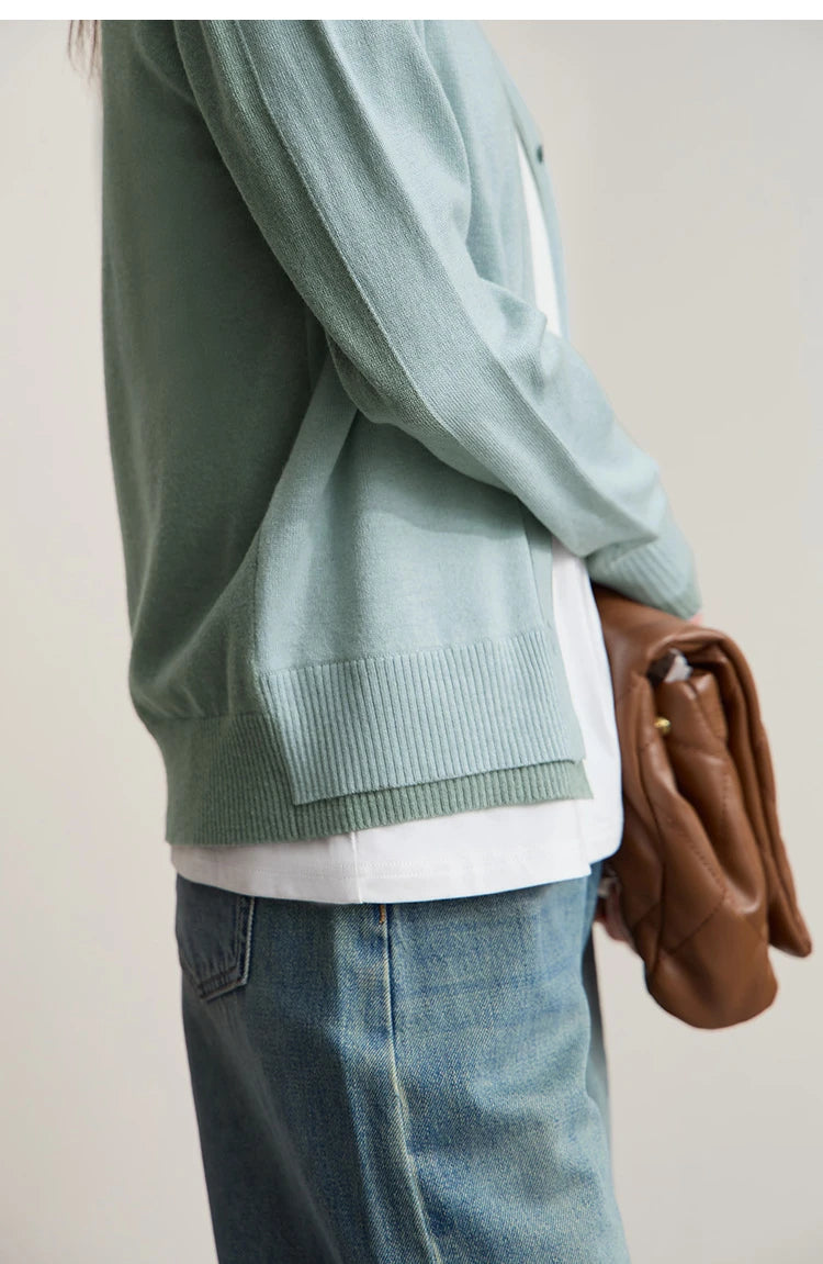 Damen-Strickjacke V-Ausschnitt koreanisch Fake-Zweiteilig Wolle locker Herbst