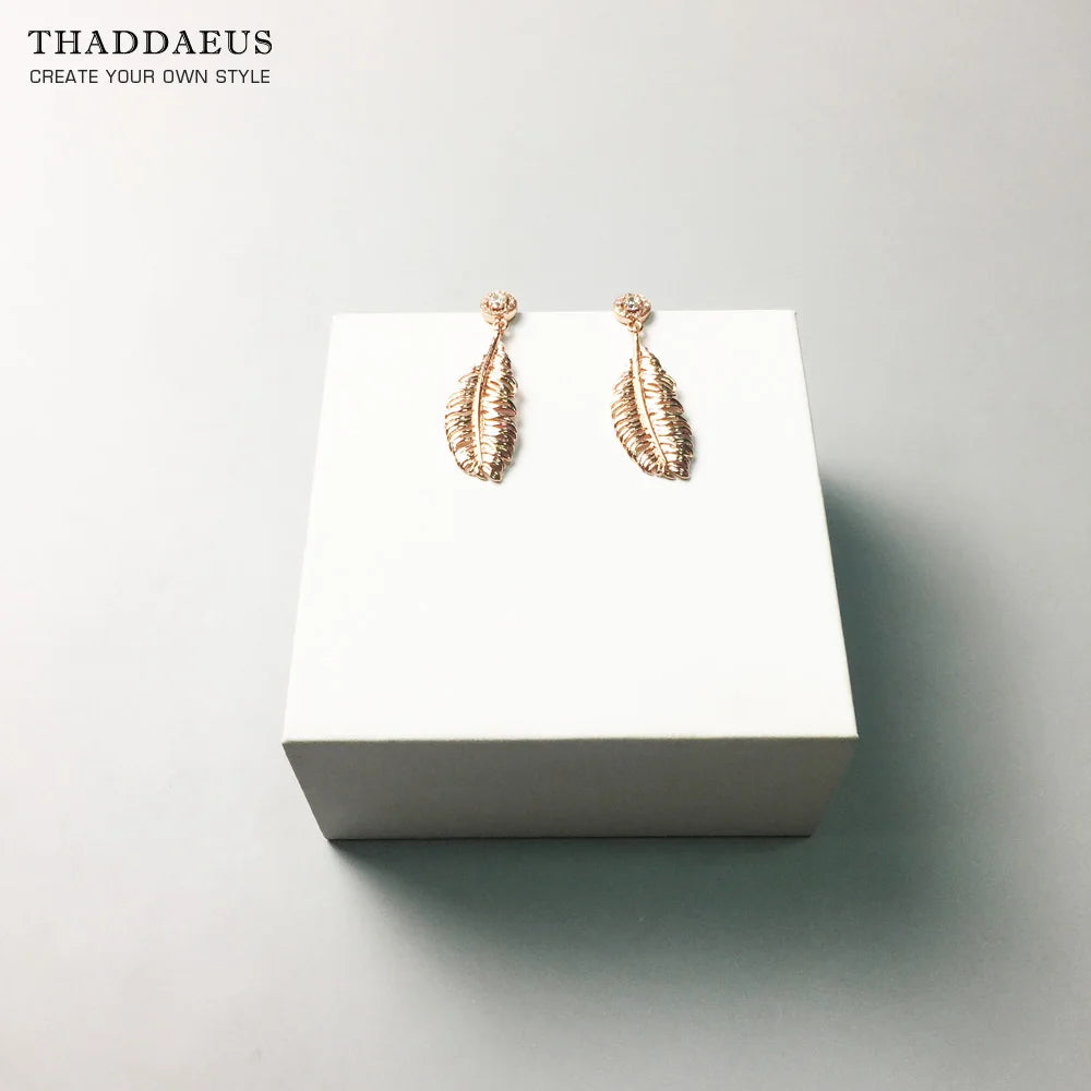 Damen-Ohrtropfen Feder Rosegold romantisch 925 Sterlingsilber