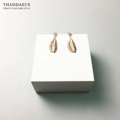 Damen-Ohrtropfen Feder Rosegold romantisch 925 Sterlingsilber
