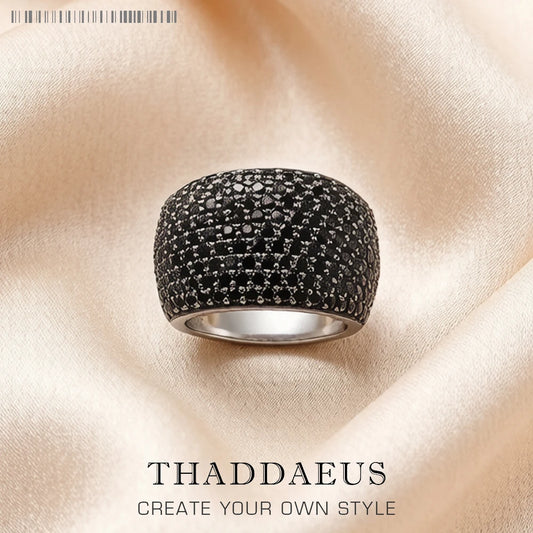 Damen-Ring schwarzer Pavé Cocktail Vintage Frühling aus Sterlingsilber