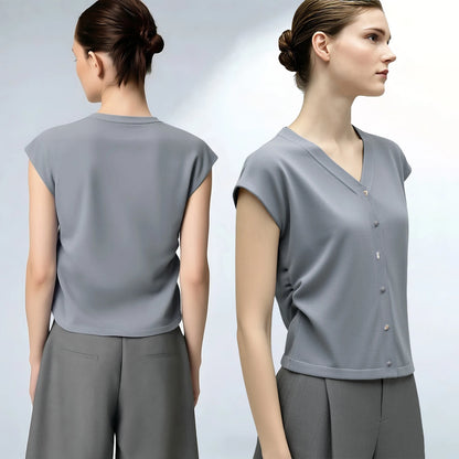 Damen V-Ausschnitt Cardigan Crop Kurzarm Viskose Sommer