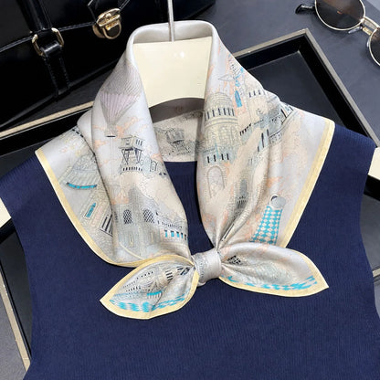 Damen Seidenschal 53cm klein quadratisch Haarband Kopftuch Halstuch Bandana C