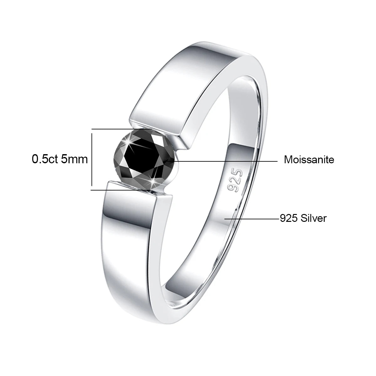 Unisex-Ring aus Silber 925 mit Moissanite 0,5–1 Karat Zertifiziert für Hochzeit und Verlobung
