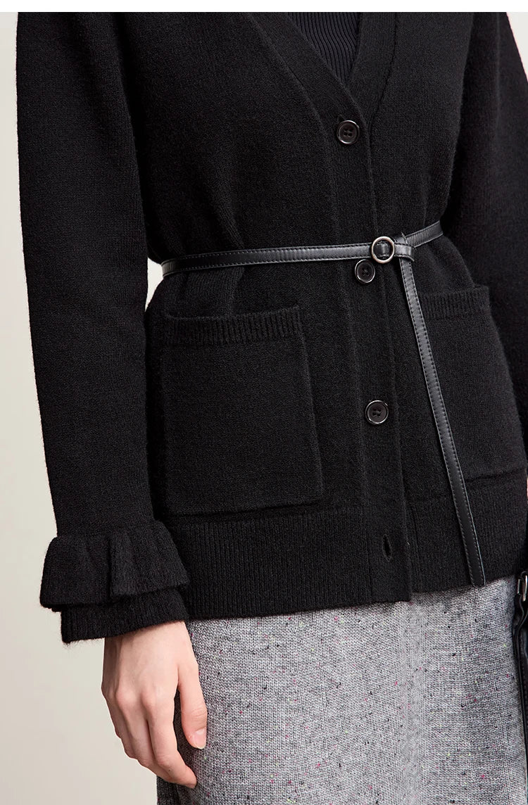 Damen-Strickjacke Wolle V-Ausschnitt Pendler einreihig locker Winter