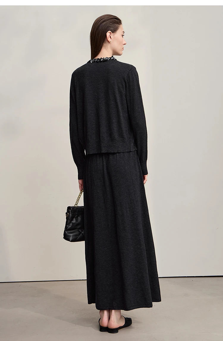 Damen-Strickjacke ärmellos lang Rundhals einfarbig elegant Herbst