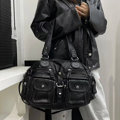 Damen-Satchel-Tasche aus PU-Leder mit Mehrfach-Innenfächern geeignet für Alltag und Freizeit