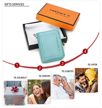 Damen Echtleder Geldbörse Vintage Metallrahmen RFID 6 Kartenfächer Münzfach Reise