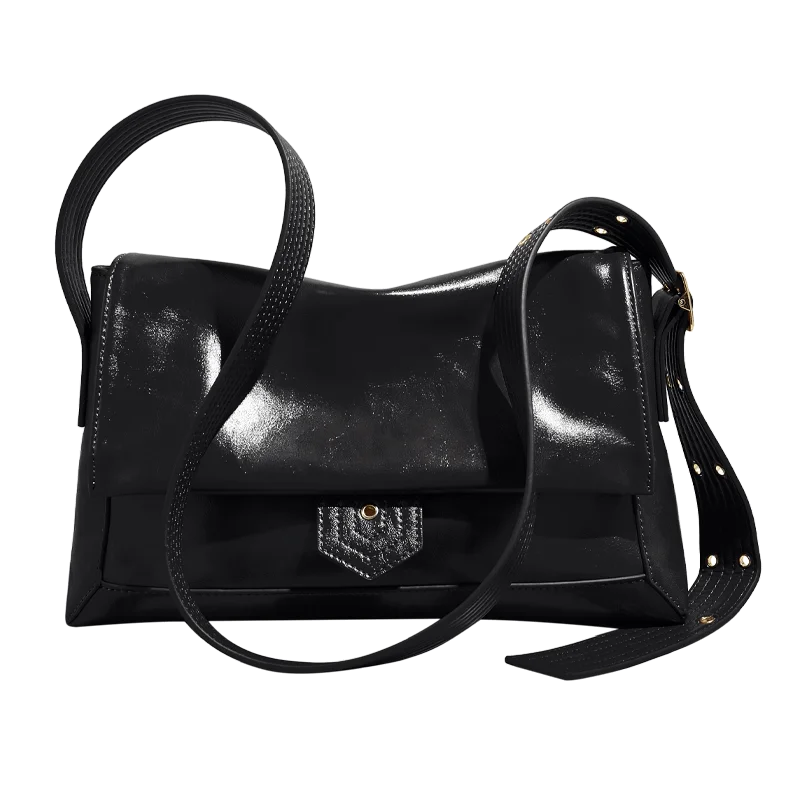 Damen Schultertasche aus Spaltleder und PU im Retro-Stil