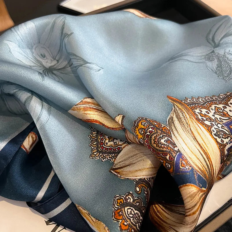 Damen Seidensatin Schal quadratisch Blumenprint Kopftuch Bandana Hijab Geschenk B