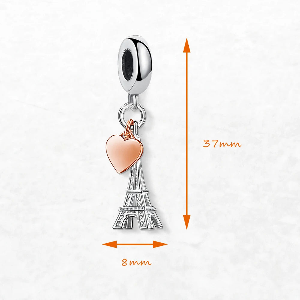 Herz- und Eiffelturm-Charm an Karabinerverschluss, Maße 37 mm