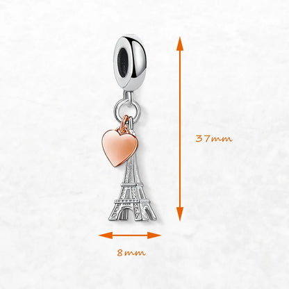 Herz- und Eiffelturm-Charm an Karabinerverschluss, Maße 37 mm