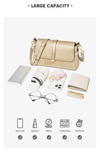Damen Schultertasche Aus Spaltleder Mit Prägung Crossbody