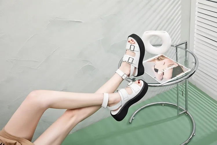 Aiyuqi Sandalen Frauen echtes Leder 2024 neue Sommer offene Frauen Strands andalen Keil Mode Damen Sandalen