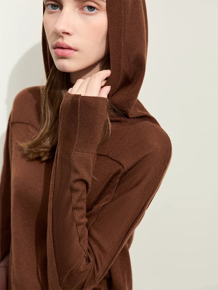 Damen-Kapuzenpullover Wolle Slim Stehkragen-Splicing Büro Herbst-Winter
