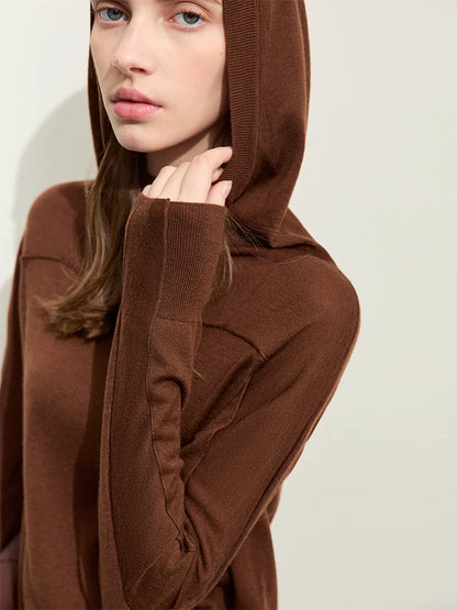 Damen-Kapuzenpullover Wolle Slim Stehkragen-Splicing Büro Herbst-Winter