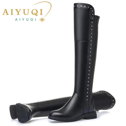 AIYUQI Womens Knee High Boots Winter 2025 New Genuine Leather Women Thigh High Boots Plus Size Wool Warm Women's High Boots
