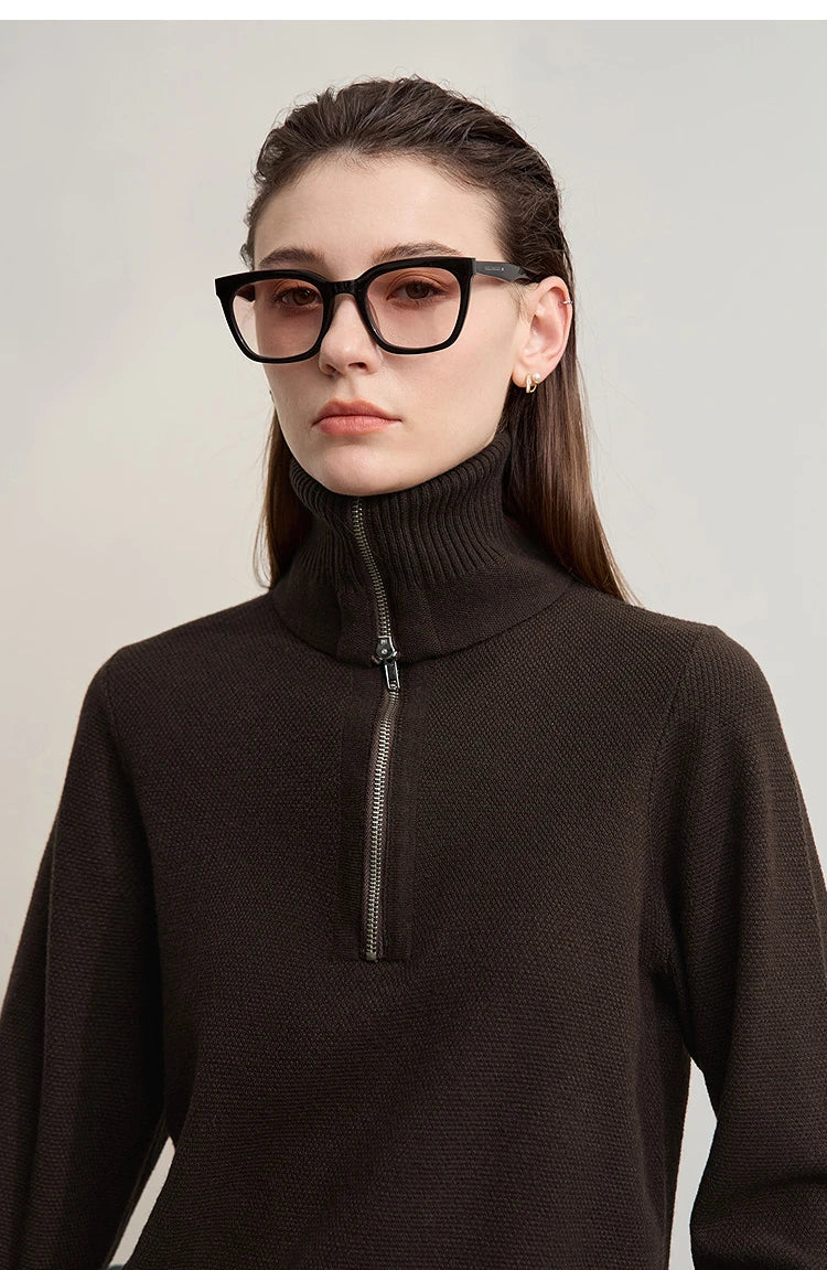 Damen-Rollkragenpullover Wolle gerade einfarbig minimalistisch Herbst