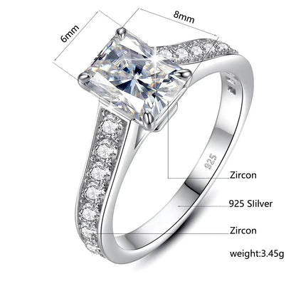 Damen-Verlobungsring Moissanite Emerald-Schliff 2 ct Gelbgold-Optik Silber Farbe D