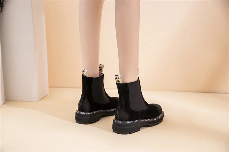 Women Winter Boots Sued Genuine Leather  New Fashion British Style Women Chelsea Boots Large Size 41　42　43 Female Ankle Boots