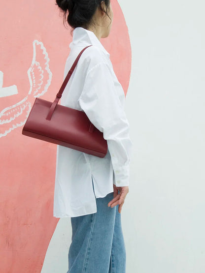 Rote Schultertasche Spaltleder In Baguette-Form | Donna-In