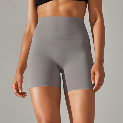 Nahtlose Sportshorts mit hohem Bund für Frauen, taubengrau