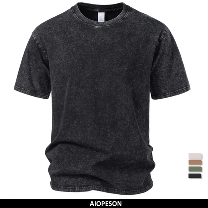 Vintage Herren-T-Shirt aus Baumwolle mit Säurewaschung, dunkelschwarz, Rundhals