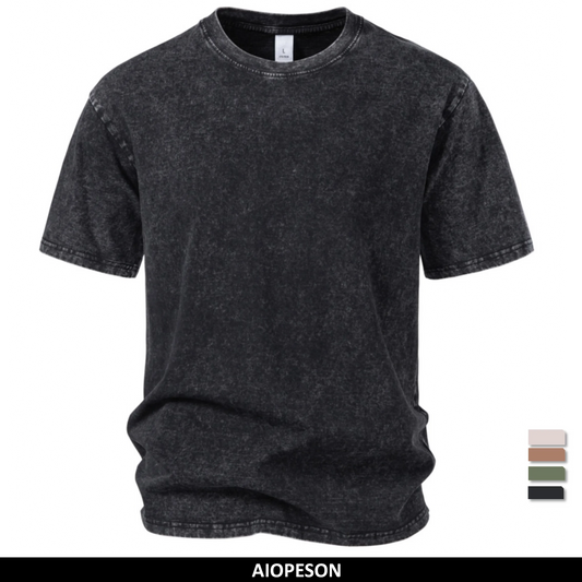 Vintage Herren-T-Shirt aus Baumwolle mit Säurewaschung, dunkelschwarz, Rundhals