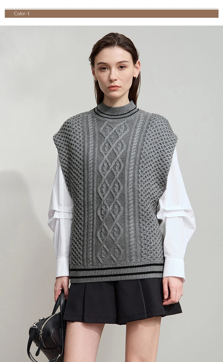 Damen-Halbrollkragen-Pullover ärmellos Weste Wolle-Mix Herbst