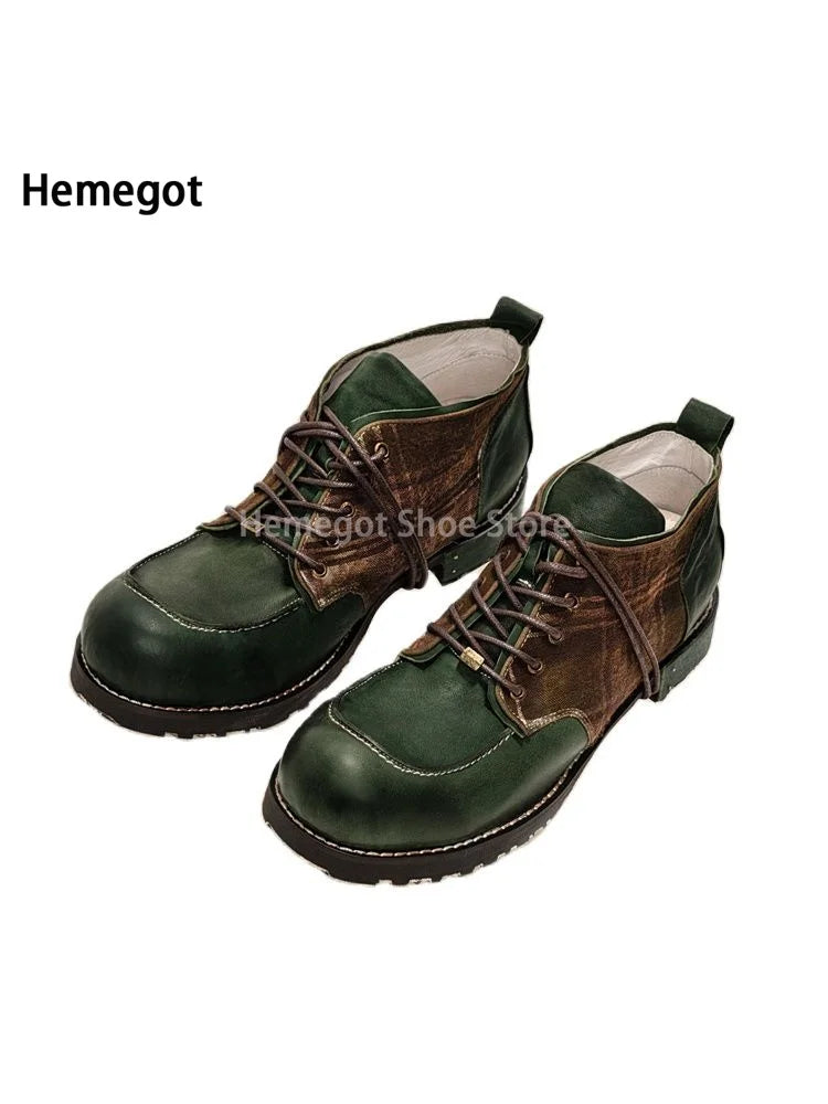 Paar Derby-Schuhe für Herren mit dunkelgrüner Kappe und braunem Obermaterial, Schnürung