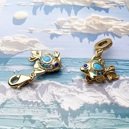 Damen-Charm bunte Fische vergoldet Sommer aus Sterlingsilber