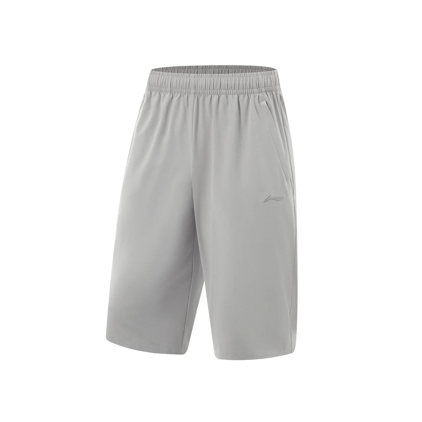 Hellgraue Shorts mit elastischem Bund und dezenter Logo-Stickerei, kurze Länge
