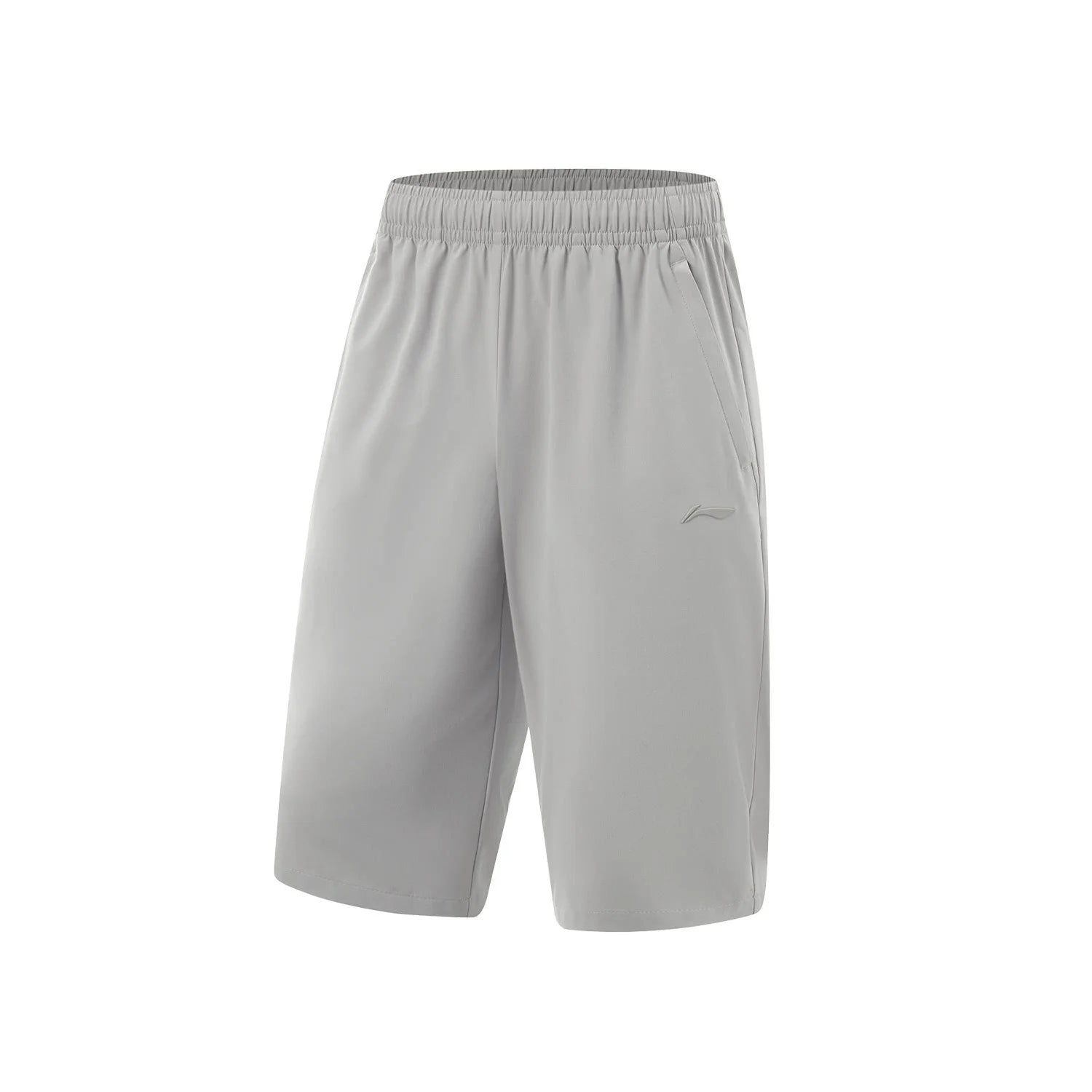 Hellgraue Shorts mit elastischem Bund und dezenter Logo-Stickerei, kurze Länge