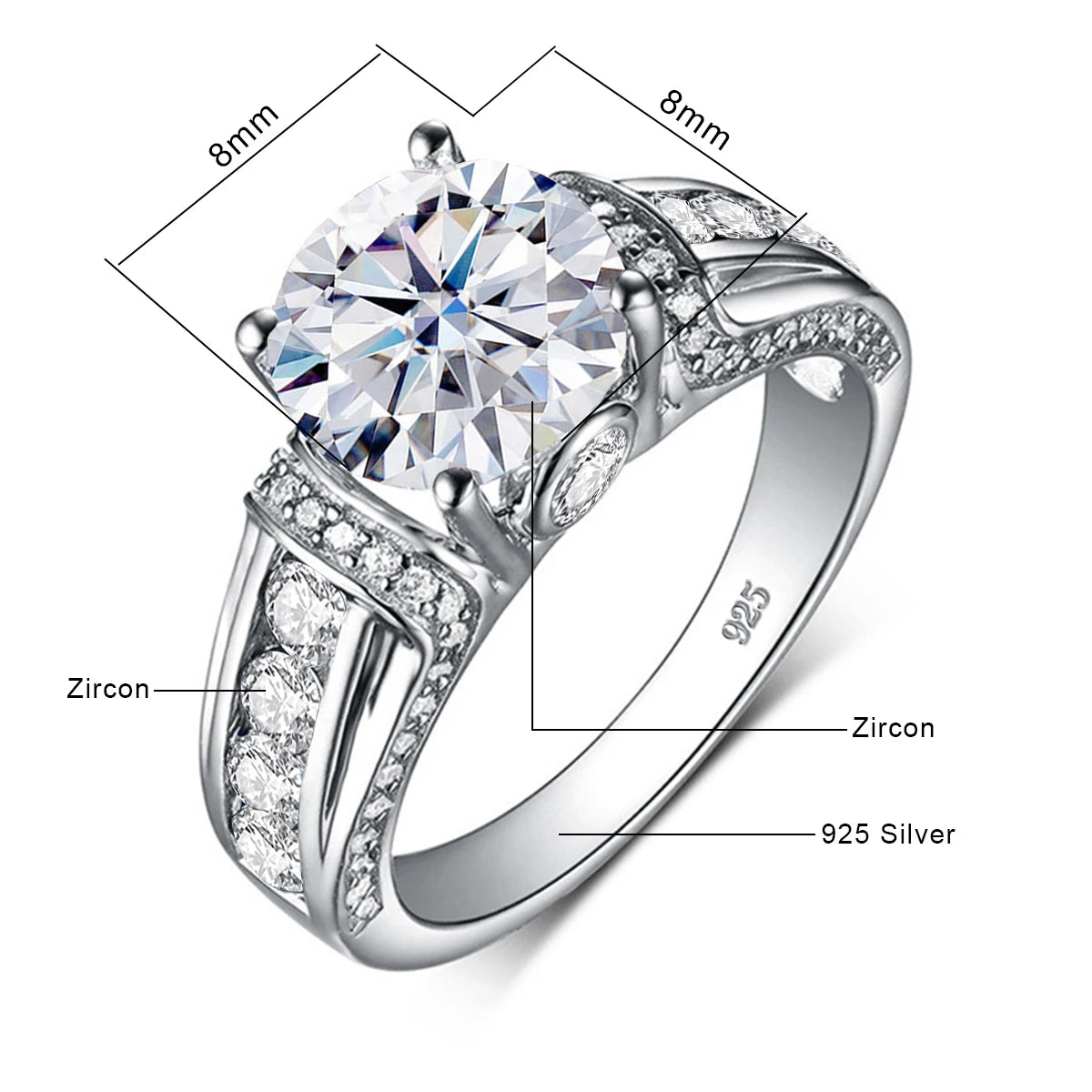 Damen-Ring Moissanit 2 Karat aus Silber 925 Edler Verlobungs- und Hochzeitsring Schmuck Geschenk