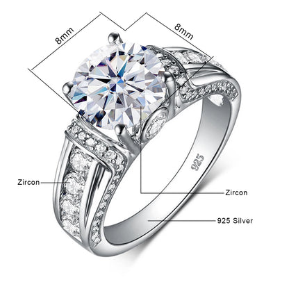 Damen-Ring Moissanit 2 Karat aus Silber 925 Edler Verlobungs- und Hochzeitsring Schmuck Geschenk