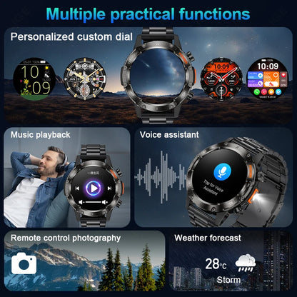 LIGE Neue 1,46 "Outdoor LED Taschenlampe Smart Uhr Männer Bluetooth Anruf Sport Fitness Herz Rate Smartwatch Für Android IOS telefon