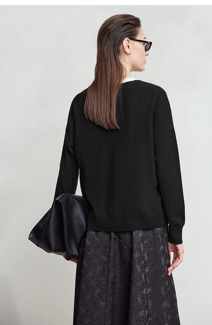 Damen-Strickjacke V-Ausschnitt Wolle lang locker Herbst-Winter