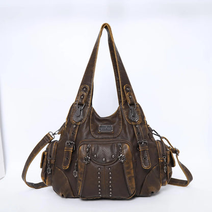 Damen-Schultertasche Vintage Schwarz Großes Fassungsvermögen Aus PU-Lederoptik Alltagsbegleiter