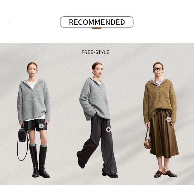 Damen-Kapuzenpullover Wolle Reißverschluss locker dick warm Winter
