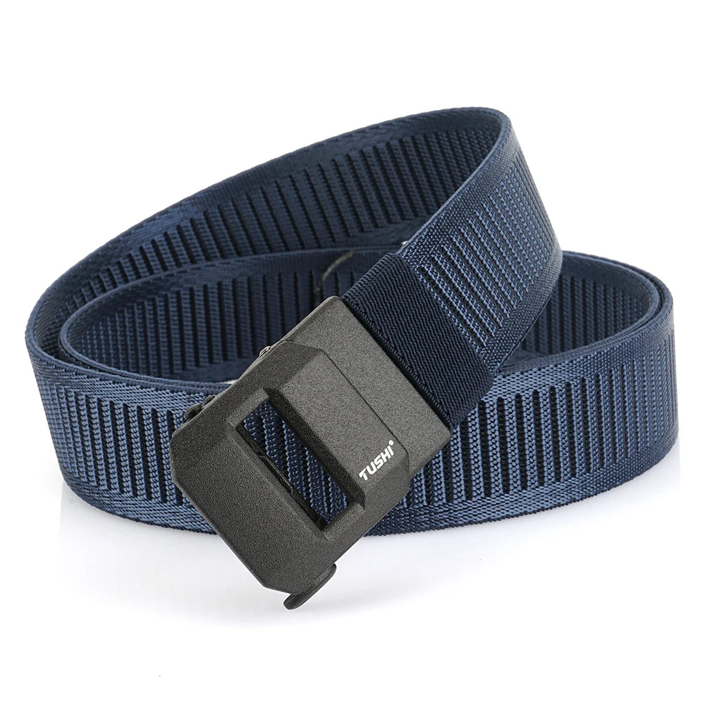 Herren-Gürtel aus elastischem Nylon mit automatischer Metallschnalle, 100–120 cm Länge