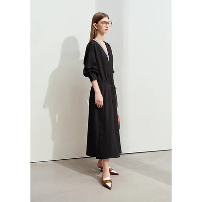 Leichtes Damen Midikleid V Ausschnitt Knitterfrei Elegant