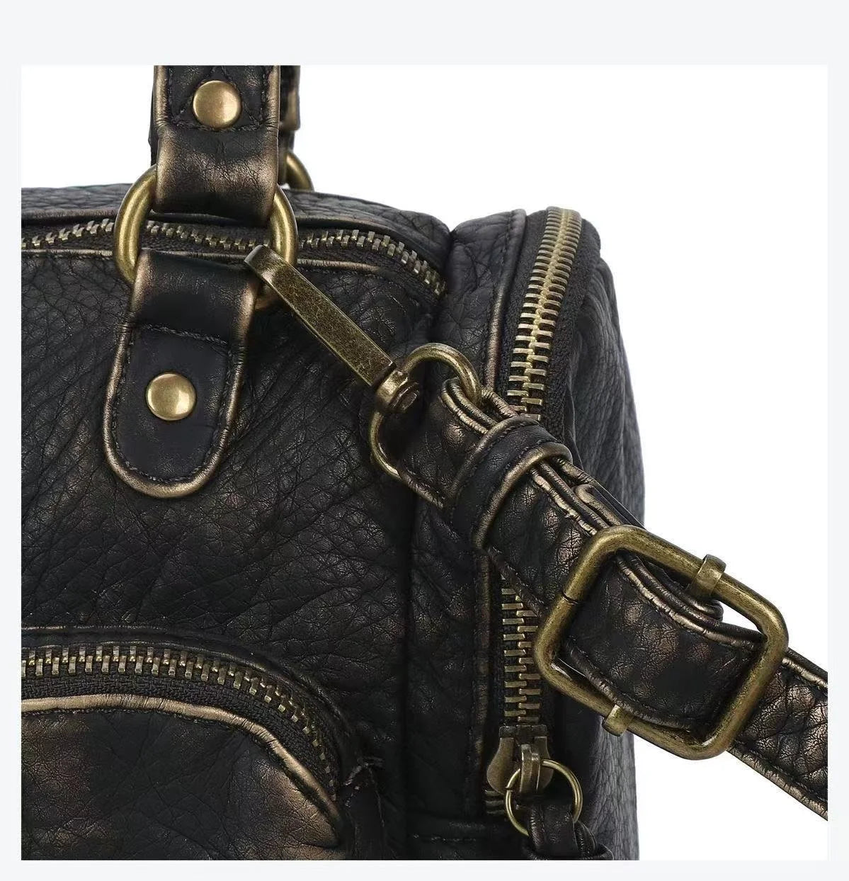 Damen-Handtasche Mit Top-Griff Und Reißverschluss Aus PU-Leder In Vintage-Optik Und Viel Stauraum