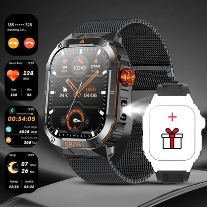 LIGE Military Taschenlampe Smart Uhr Wasserdicht Herzfrequenz Fitness Sport Anruf Erinnerung Smartwatch Für IOS Android Telefon 2025