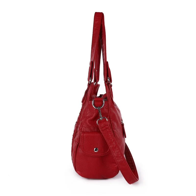Damen-Schultertasche Silber PU-Leder mit Mehrfachfächern für Alltag und Freizeit
