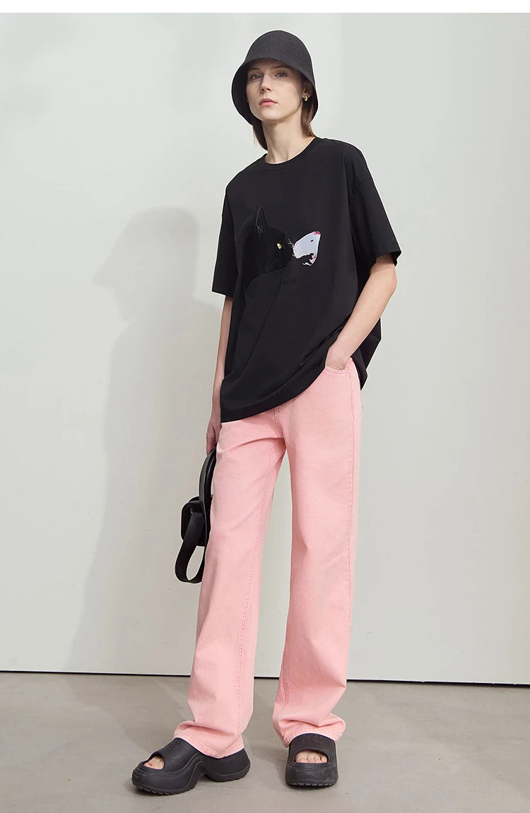 Damen T-Shirt im lässigen Stil mit Rundhalsausschnitt und kurzem Arm