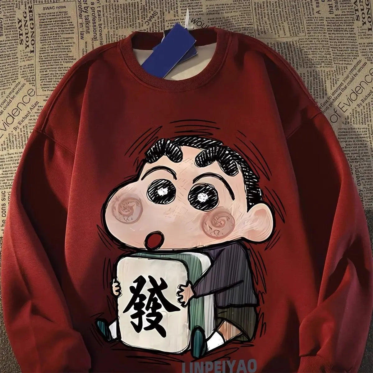 Langarmshirt im amerikanischen Vintage-Stil aus reiner Baumwolle mit O-Ausschnitt und Cartoon-Design – lässig und trendig für die Straße
