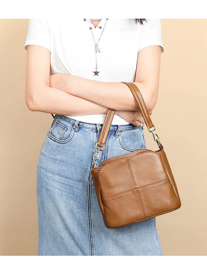 Damen-Schultertasche aus Leder Vintage Schwarz Großes Fassungsvermögen Crossbody-Tasche